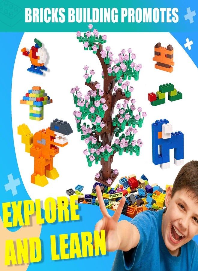 cumeysnon 1800 Pieces Building Bricks Set,Building Bulks Blocks with 1 Packs 24x24 Studs Sticky Plates,205 Pcs Flowers and Tree Set, 14 Colors 18 Random Bulk Shapes, Creative Toy Gift for Boys Girls - Image 2